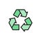 Recycle sign, waste recycling, trash flat color line icon.