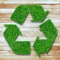 Recycle symbol from grass on wood background