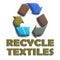 Recycle textiles, recycle symbol made with recycled fabric