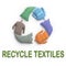 Recycle textiles, recycle symbol make with recycled fabric,