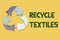 Recycle textiles symbol made from old clothing fabric on yellow background