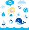 Recycle water: school nautical and water icons