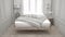 Recycled bed, hanging wooden chaise, scandinavian bedroom, white