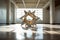 Recycled Geometric Sculpture: Symmetry and Vibrant Colors in Spacious Gallery