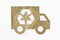 Recycled paper cut of truck with recycling symbol on white background - Green transportation concept