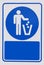 Recycled symbol over blue and white background. Man throwing trash into dust bin. Keep clean