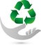 Recycling arrows and hand, recycle sign, recycle logo