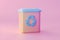 Recycling bin 3d render. Trash bin with recycle symbol on pastel background. Ecology and zero waste concept. Minimalistic