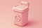 Recycling bin 3d render. Trash bin with recycle symbol on pastel background. Ecology and zero waste concept. Minimalistic