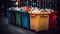 Recycling bin full of plastic waste, separate waste collection concept, generative ai