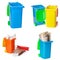 Recycling concept. Colorful bins for different garbage on white background