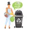 Recycling concept. Woman sort garbage into containers for recycling.