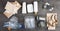 Recycling and ecology concept. Sorting household waste - plastic, paper, metal and electronics, captured from above, flat lay.