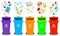Recycling garbage elements. Bag or containers or cans for different trashes. Sorting and Utilize food waste. Ecology