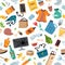 Recycling garbage seamless pattern with trash items