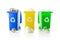 Recycling icon. Bin container for disposal garbage waste and save environment. Yellow  green  blue dustbin for recycle plastic