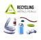 Recycling icon. Different metallic types of waste