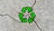 Recycling icon pattern icon on a cracked cement wall background