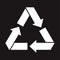 Recycling icon, white waste sign on black background. Vector