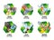 Recycling label with different types of waste. Reduce pollution signs.