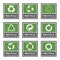 Recycling label set, recycled cycle arrows icons