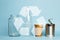 Recycling of plastic, metal, plastic and paper. Environmental pollution and waste recycling. Separate garbage collection