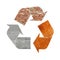 Recycling symbol of concrete, metal and bricks