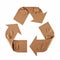 Recycling symbol made of cardboard isolated on white. Cardboard recycling arrows, reuse, recycle logo. AI generated