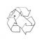 Recycling symbol with used alkaline battery inside. Outline. Vector illustration. Problems of waste processing, ecology and saving