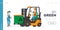 Recycling, Trash Storage for Further Disposal Landing Page Template. Worker Character Driving Forklift Truck