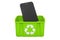 Recycling trashcan with smartphone phone, 3D rendering