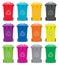 Recycling wheelie bin icons, vector