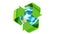Recycling world concept. Recycle symbol rotating around the Earth Globe, 3D rendering