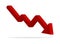 Red 3d arrow going down stock icon on white background. Bankruptcy, financial market crash icon for your web site design, logo.