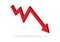 Red 3d arrow going down stock icon on white background. Bankruptcy, financial market crash icon for your web site design, logo,app