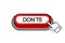 Red 3D button with the inscription Donts, isolated on a white background. Mouse cursor. Linear design. Vector