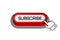 Red 3D button with the inscription Subscribe, isolated on a white background. Mouse cursor. Linear design. Vector