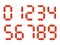 Red 3D-like digital numbers. Seven-segment display is used in calculators, digital clocks or electronic meters. Vector