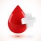 Red 3D style vector blood drop with white cross