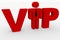 Red 3D text VIP on white. Man replacing i letter.