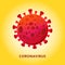 Red abstract icon of bacteria, coronavirus, COVID -19 on a yellow background. isolated object. Worldwide pandemic concept.