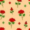 Red abstract origami roses seamless pattern