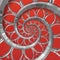 red abstract round spiral background pattern fractal. Silver metal spiral red decorative ornament element. Metal texture