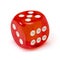 Red acrylic transparent dice for games. Gambling translucent dice isolated in a white background, macro closeup high resolution