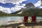 Red Adirondack Chairs Yoho Lake Canadian Rocky Mountains