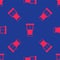 Red African percussion drum icon isolated seamless pattern on blue background. Musical instrument. Vector