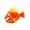 Red Agressive Fantastic Aquarium Tropical Fish With Spiky Fins Cartoon Character