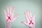 Red AIDS awareness ribbon on the palms of a girl. Copy space - healthcare and medicine concept, health, symbol, support