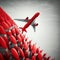 Red Airplane Soars with Leadership, Courage, and Winning Attitude, Standing Out from the Crowd. Generative AI