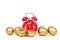 Red alarm clock,gold egg and gold coin